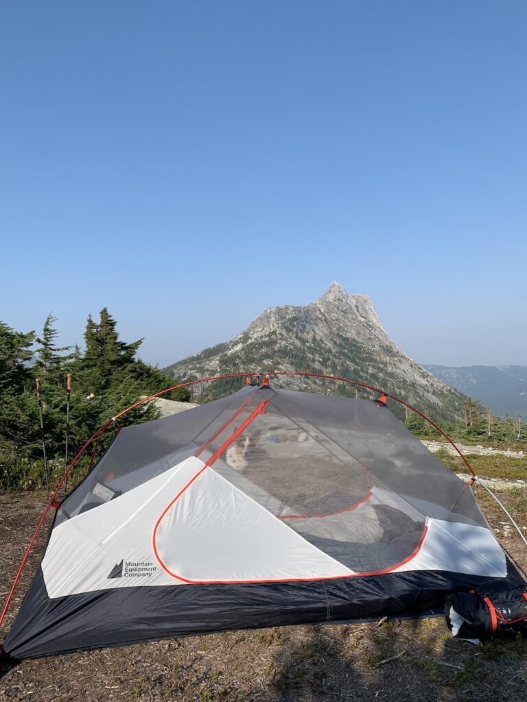 Tent set up in backcountry camping zone following the Leave No Trace Principle: Only Travel and Camp in Designated Areas 