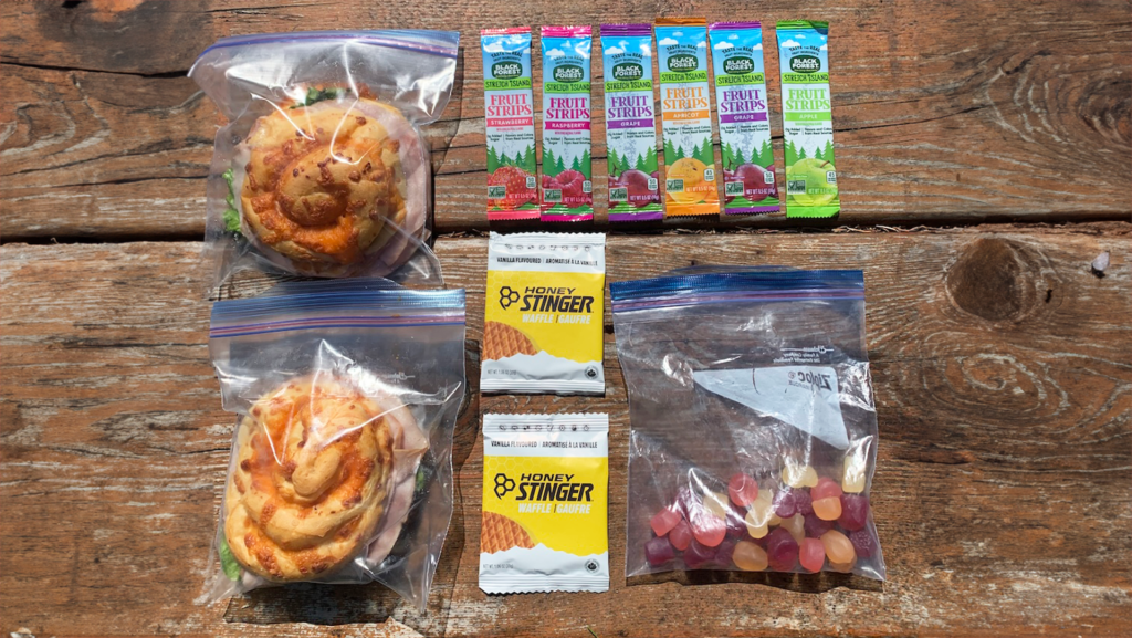 All the food I packed for spending the day hiking the Asalkan Valley Trail in Glacier National Park