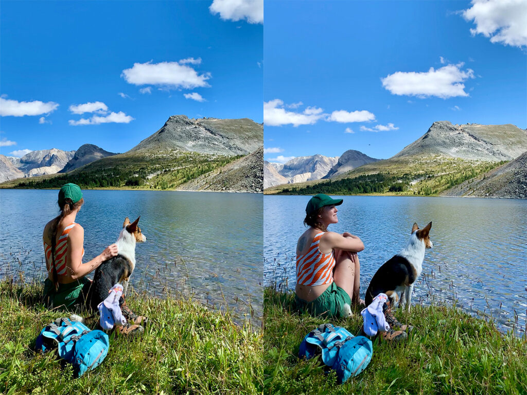 Lunch break on Skoki Loop hike during a Banff hiking trips
