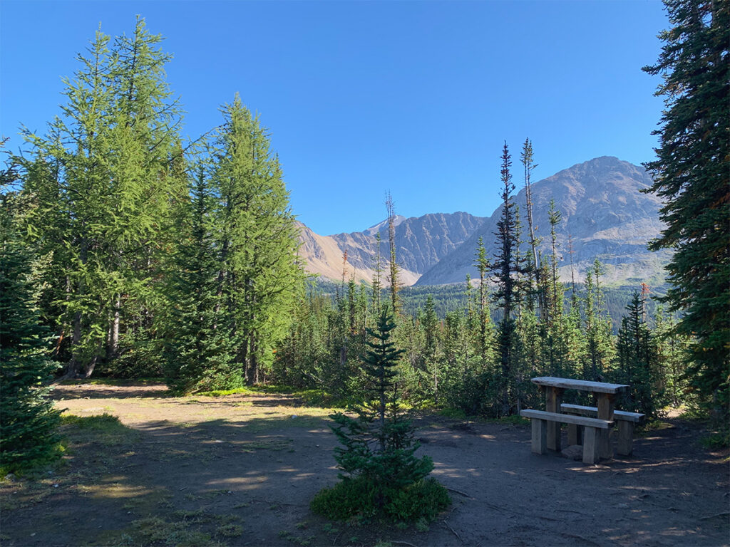 designated food prep and dining area at Baker Lake Campground on Skoki Loop for a Banff hiking trips