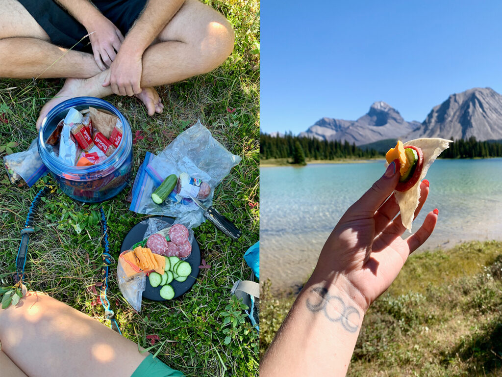 Lunch break on Skoki Loop hike during Banff hiking trips